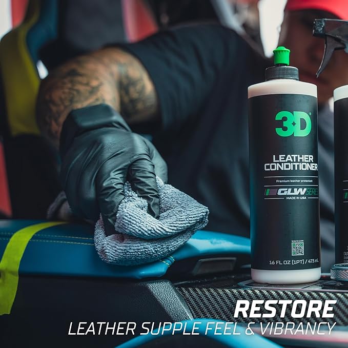 3D Leather Conditioner for Car, GLW Series | Restore, Condition, Protect | UV Protection | Conditions Leather Seats, Furniture, Boots, Apparel | DIY Car Detailing | 16 oz