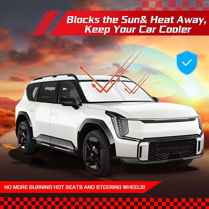 ARISMOTOR Windshield Sun Shade for Kia EV9 2024-2025, Custom Fit Foldable Front Window Sunshade Sun Visor Protector, Block UV Rays Keep Your Car Cooler