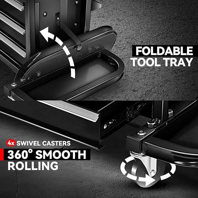 Auto Dynasty 3-Drawer Mechanic Rolling Seat, 350 LBS Capacity Roller Garage Shop Seat with Storage Tool Tray for Workshop, Repair Shop, Warehouse, Black