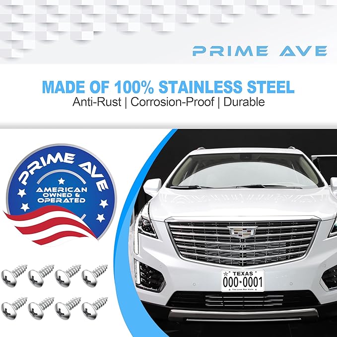 Stainless Steel License Plate Screws for License Plates, Frames, Covers - Rust Proof Licence Plate Screw Set for Front/Rear Compatible with Buick Cadillac Chevrolet GMC