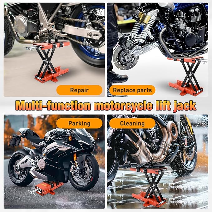Nilight Motorcycle Lift 1100 LBS ATV Scissor Jacks with Saddle Safety Pin Crank Handle 3.7"-15.7" Hoist Stand Heavy Duty Steel Lifter Jack for Motorcycles Dirt Bike Garage Storage Repair Tool, Orange