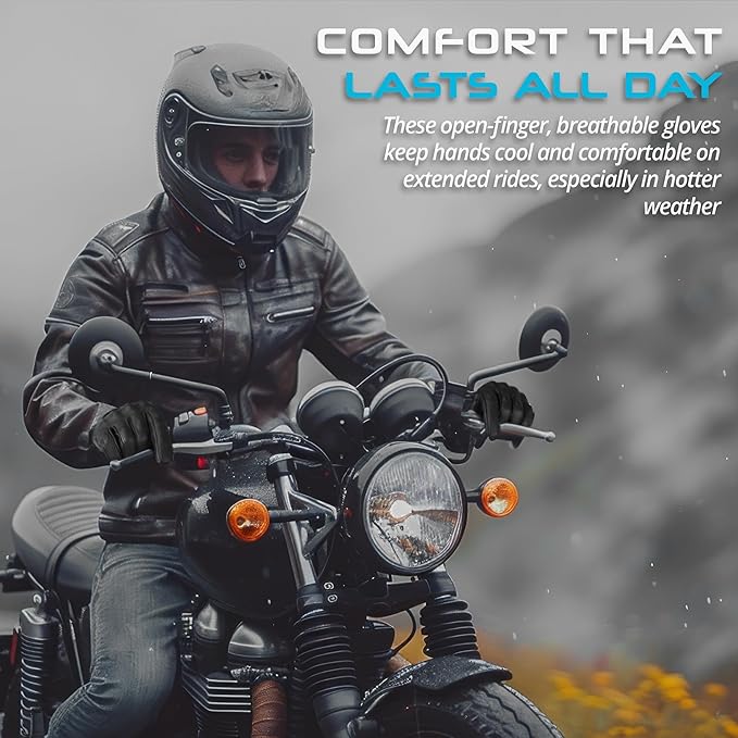 aasportx Motorcycle Gloves - Men's Leather Motorbike Gloves with Touchscreen Function - Non-Slip Pads for Men & Women