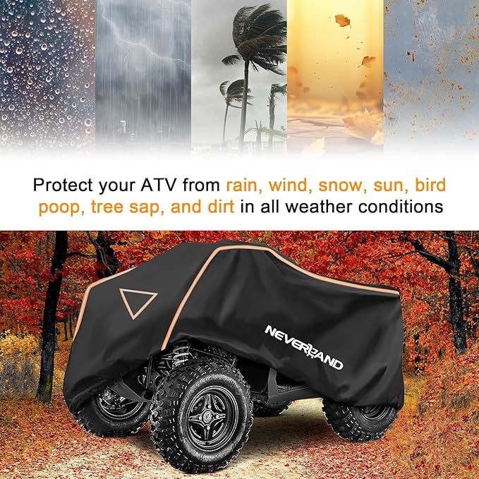 NEVERLAND ATV Cover Waterproof Outdoor - Heavy Duty ATV Covers Dustproof Anti-UV 4 Wheeler Cover All Weather Protection Four Wheeler Cover for Polaris Yamaha Suzuki Honda (Black Large)