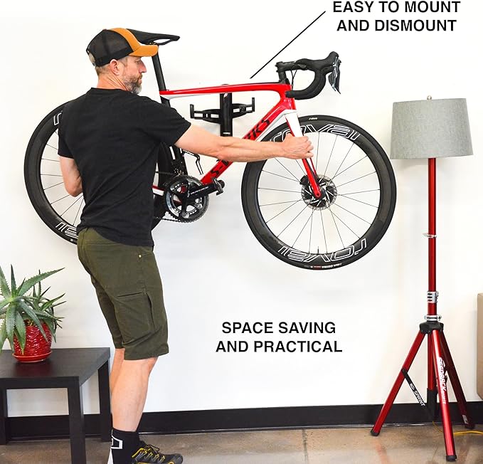 FEEDBACK SPORTS | Velo Wall Rack 2D Bike Storage | Bicycle Hangar Mount W/Adjustable Arms | Road, Gravel, Mountain Bike Compatible | For Garage, Apartment, Shed | Black