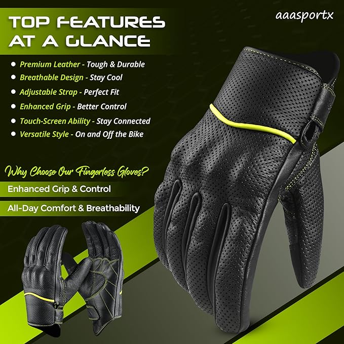 aasportx Motorcycle Gloves - Men's Leather Motorbike Gloves with Touchscreen Function - Non-Slip Pads for Men & Women
