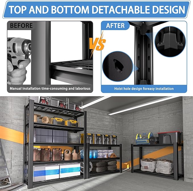 5-Tier Heavy Duty Garage Shelving Unit with Wire Shelves,3000 LBS Capacity Metal Storage Rack 72"H x 48"W x 20"D,Adjustable Boltless Steel Shelves for Garage,Basement,Pantry,Warehouse.4 Pack