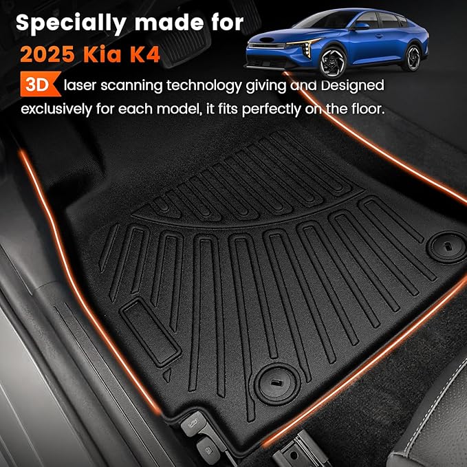 KMF Custom Fit Floor Mats for KIA K4 2025 Accessories, K4 Car Mat All Weather TPE Waterproof Car Floor Liners - Front & Rear 2 Row, LX, LXS, EX, and GT-line Turbo Anti-Slip Deep Grooves Car Mats