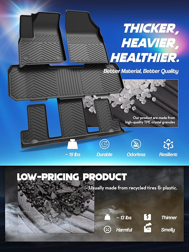Car Floor Mats for Chevrolet Chevy Traverse 2018-2024 2025 Accessories,TPE All Weather Protection Floor Mats,Only 7 Seaters Custom Fit 3 Rows Car Floor Liners Set,Heavy Duty Accessories,Black