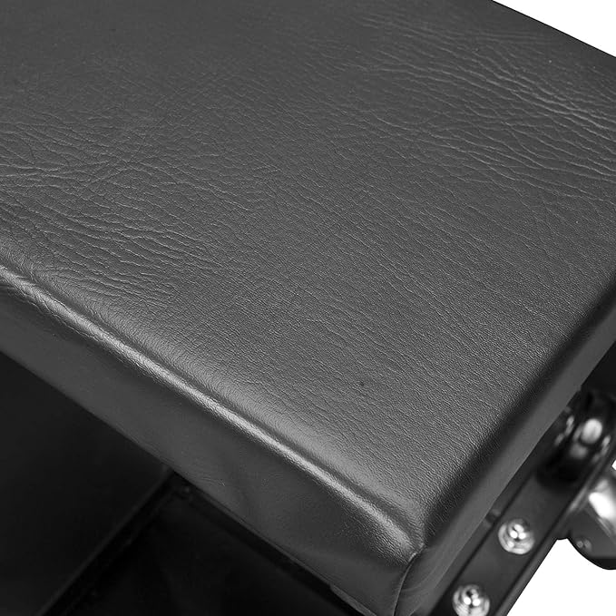 Torin ATR6300B-1 Rolling Creeper Garage/Shop Seat: Padded Mechanic Stool with Tool Tray Storage, Black