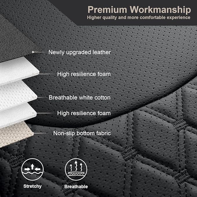GIANT PANDA Customized Full Set Car Seat Covers for Jeep Wrangler 2 Door JK Sport Sahara Rubicon Freedom Willys Wheeler 2013 2014 2015 2016 2017, Faux Leather - (Black)