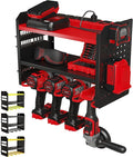 Power Tool Organizer Wall Mount - 3-Tier Heavy-Duty Metal Hand Tool Storage Rack, Utility Racks, Drill Holder, PegBoard Side, & More - Garage Storage Cordless Tool Organizer (Red)