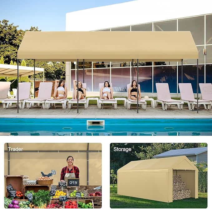Carport 10x20 Heavy Duty Portable Garage w/Removable Sidewalls & Roll-Up Door Car Canopy Party Tents Waterproof UV Resistant All Weather Car Port for Trucks,Boats (Yellow)