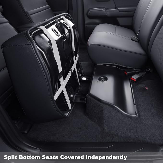 LUCKYMAN CLUB Tacoma Custom Fit Seat Covers for 2016-2023 Tacoma Crew Cab with Faux Leather (Black & Red)