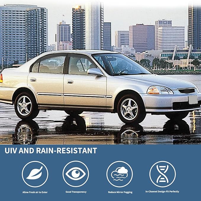 4PCS Rain Guards Window Visors Wind Deflector Fits for 1996-2000 Honda Civic 4-Door Sedan, Front & Rear Outside Mount Vent Shade Shield, 1996 1997 1998 1999 2000