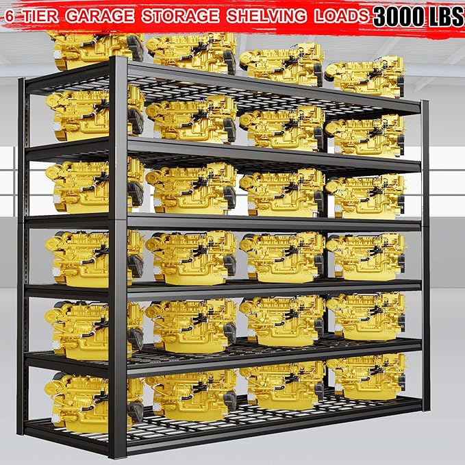 50" W Garage Shelving Heavy Duty, 6 Tier Garage Shelves, 50" W x 84" H x 24" D Adjustable Storage Shelving Unit, Commercial Metal Shelves for Warehouse, Basement, Shop,3 Pack