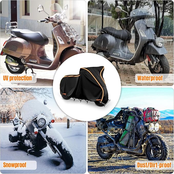Waterproof Motorcycle Cover for Vespa GTV,Vespa GTS (300cc HPE, Super 300cc HPE, Super Sport 300cc HPE, Super TECH 300cc HPE), Outdoor 420D Bike Cover Windproof Heavy Duty Waterproof Protection