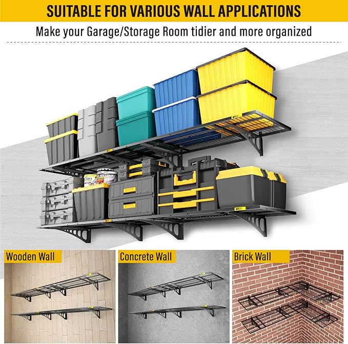 1.64x4ft Adjustable Rail Wall Garage Storage Shelf, for Tool Room, Storage Room, Store Supermarket Wall Storage Shelving Rack (4 Pack-Black)
