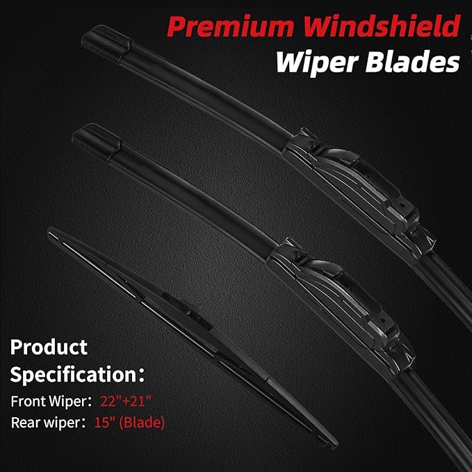 OTUAYAUTO Premium Windshield Wiper Blades - Replacement for Honda Pilot 2009-2015 - Precision Fit, All-Weather Performance, Front and Rear Wiper Blades, J/U Hook - 22"+21"+15" (Pack of 3)