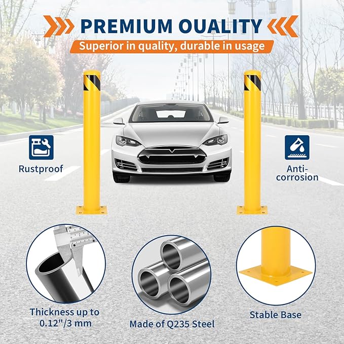 4.5x36 Inch Safety Bollard Post - Yellow Steel Bollard with Anchor Bolts (1-Pack) for Parking Lots, Walkways & Traffic Areas