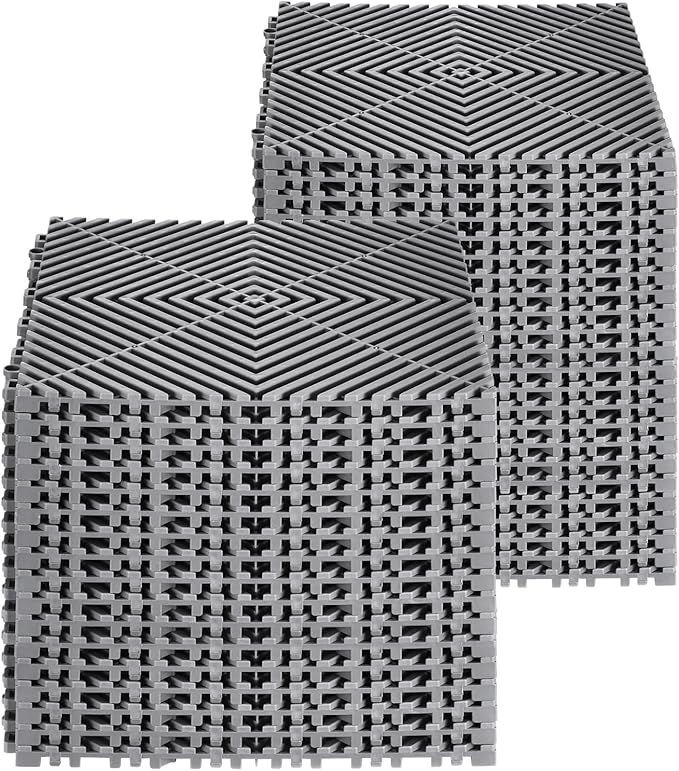 VEVOR Interlocking Drainage Mat, 12” x 12” Modular Interlocking Cushion, 40 Pcs Splicing Drainage Mats, Non-Slip Gray PP Drainage Floor Tile and Shower Mat, for Garage, Garden, Kitchen & Outdoor
