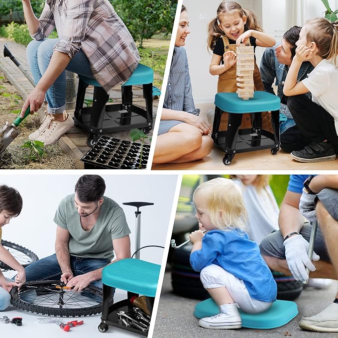 DURATECH Rolling Mechanic Stool, Shop Stools with 2 Inch Swivel Wheels, Heavy Duty Garage Creeper Seat with Tool Tray, 300 Lbs Loading Capacity(Tools Not Included)
