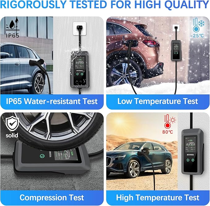 Level 2 EV Charger, 32 Amp, Portable Charger for Home and J1772, 25ft Cable, 240V, Charging Stations with LED Display, NEMA14-50 Plug, Current Adjustable.(Tesla Need Adapter)