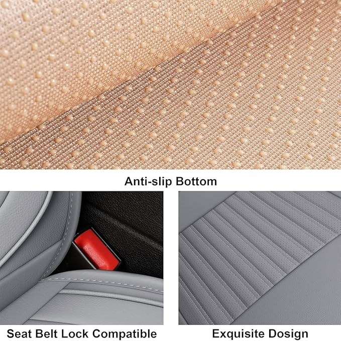 LINGVIDO Car Seat Covers, Breathable and Waterproof Faux Leather Automotive Seat Covers for Cars SUV Pick-up Truck Sedan,Universal Anti-Slip Driver Seat Cover with Backrest (Full Seat, Gray)