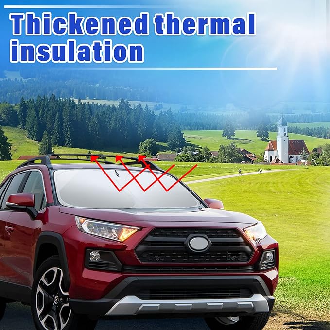 Sze Windshield Sunshade for Toyota RAV4 2019-2023 2024 2025, Foldable Front Window Sun Shield UV Reflector Sun Visor, Privacy Protection, Light Weight, Keep Vehicle Cool