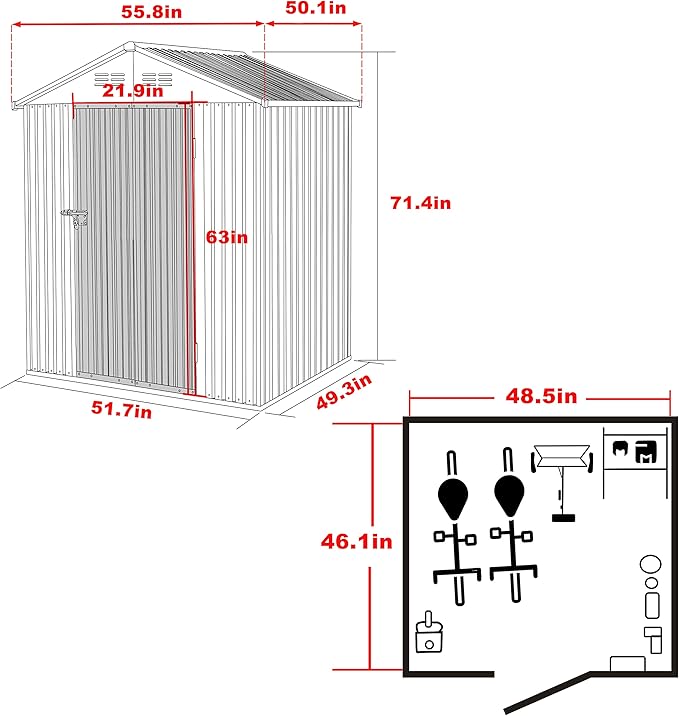 VEIKOU 4' x 4' Outdoor Storage Shed with Thickened Galvanized Steel, Storage Shed with Lockable Door, Air Vents, Metal Shed for Patio Lawn Yard, Grey