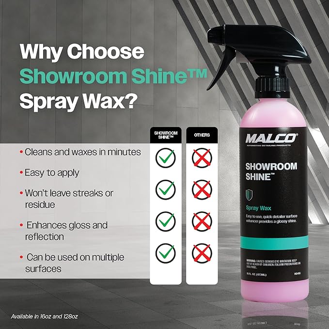 Malco Showroom Shine Spray Car Wax – Best Car Wax Spray for Professional Finish/Easy to Use Instant Detailer Spray/Cleans and Waxes Painted Surfaces, Metal and Glass / 1 Gallon (110401)