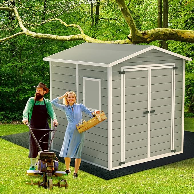 Haull Outdoor Storage Shed Floor Moat Waterproof Outdoor Carport Mat Thickened Soft Patio Furniture Pad Washable with Non Slip Backing, Storage Shed Not Included(8 x 12.5 ft)