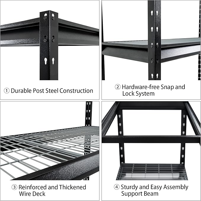The Atlas 72" W Metal Garage Shelving Unit Load 12000 Lbs, 4 Tier Heavy Duty Storage Rack, Adjustable Industrial Shelves for Warehouse Shop Basement, 72" W x 24" D x 72" H, Black