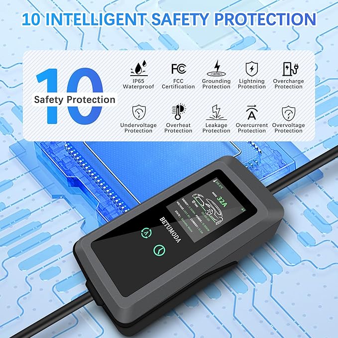 Level 2 EV Charger, 32 Amp, Portable Charger for Home and J1772, 25ft Cable, 240V, Charging Stations with LED Display, NEMA14-50 Plug, Current Adjustable.(Tesla Need Adapter)