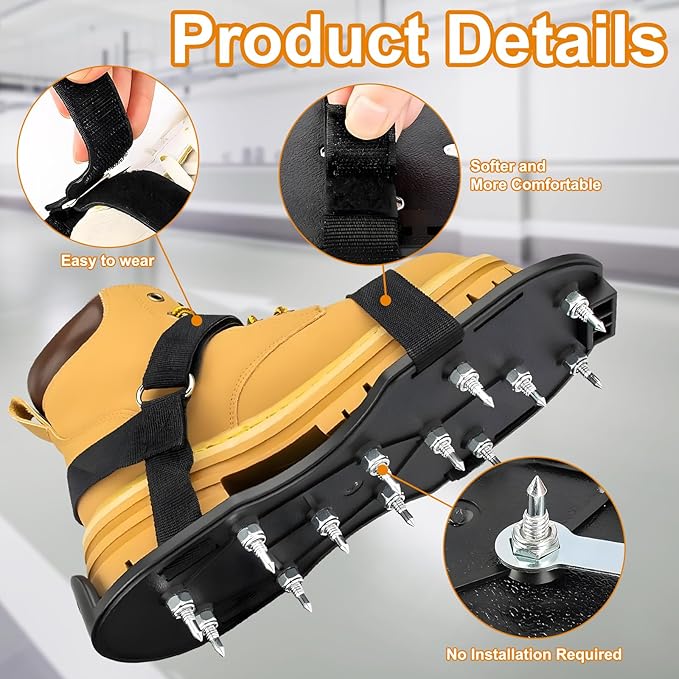 Epoxy Floor Spiked Shoes Fully Assembled Gunite Spiked Shoes with 3/4" Short Spikes for Garage Floor Epoxy, Overlays, Cover Installation, 1 Pair (Black, Large Size)