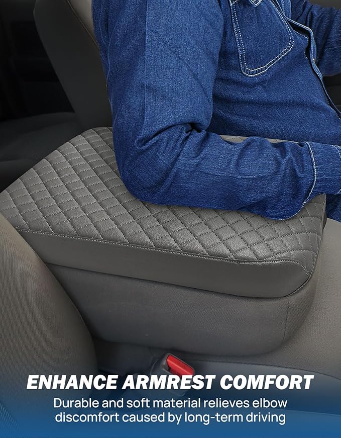 JOYTUTUS Center Console Cover Compatible with 2002-2012 Ram 1500 2500 3500 Jump Seat Console, Leather Arm Rest Armrest Cover for Car, Durable Middle Console Cover, Car Arm Rest Cover Replacement, Gray