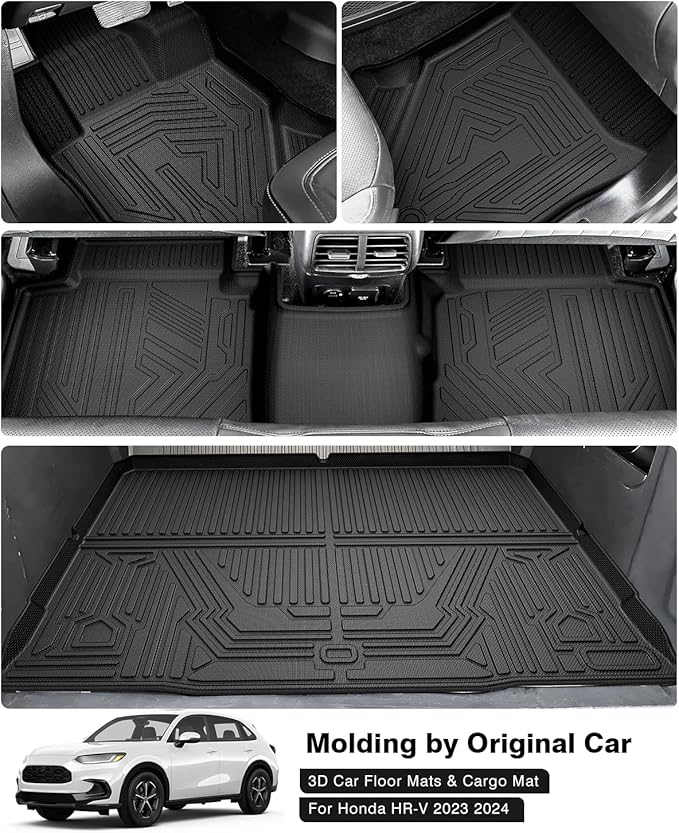 Powerty Floor Mats & Cargo Liner for 2023 2024 2025 Honda HRV HR-V Accessories Floor Mats 2 Row Liner Set All Weather TPE 3D Floor Liners&Rear Cargo Mat