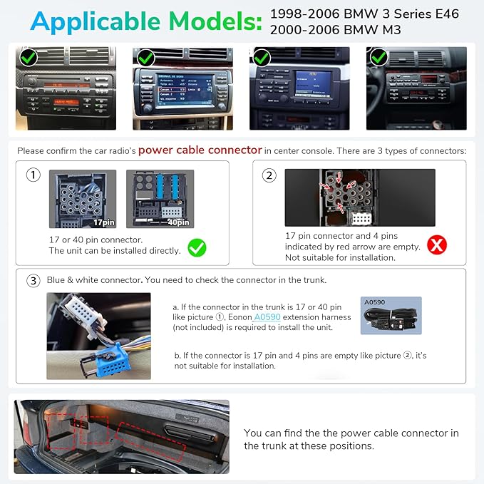 Eonon Car Stereo for BMW E46 M3/328i /330Ci/325i/325xi/328i/328xi/330i/330xi Wireless CarPlay Android Auto Head Unit, 9 Inch Touchscreen Radio, Bluetooth, AM/FM, SWC, GPS Navigation,E46A13
