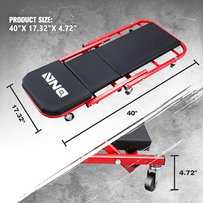 ‎DNA MOTORING TOOLS-00186 40 Inches 2 IN 1 Rolling Folding Car Creeper/Seat, 6 Pcs 2" Casters, 150kg Weight Capacity, Red