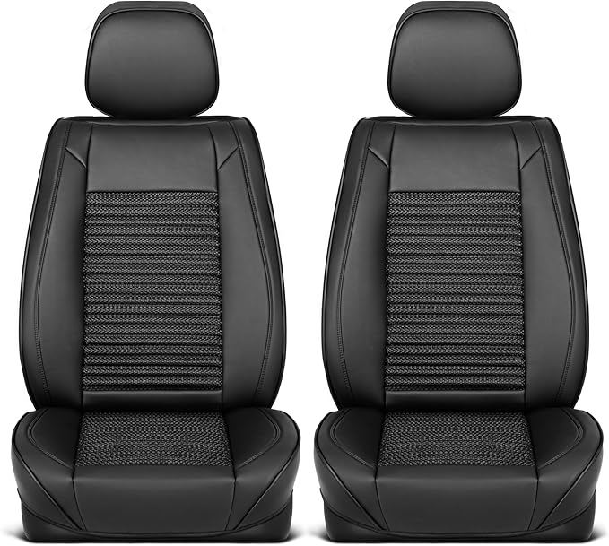 Elite Edition Faux Leather & All Weather Wicker Seat Covers for Cars, Trucks, & SUV - 2 Black Car Seat Covers for Front Seats - Universal Fit Car Accessories Automotive Interior Protector