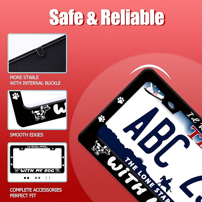 I'd Rather Be with My Dog License Plate Frame Pet License Plate Holder Funny Stainless Steel Accessories Cars Decor with 2 Holes and Screws Fits Standard Us Ca Vehicles 12.2 X 6 in
