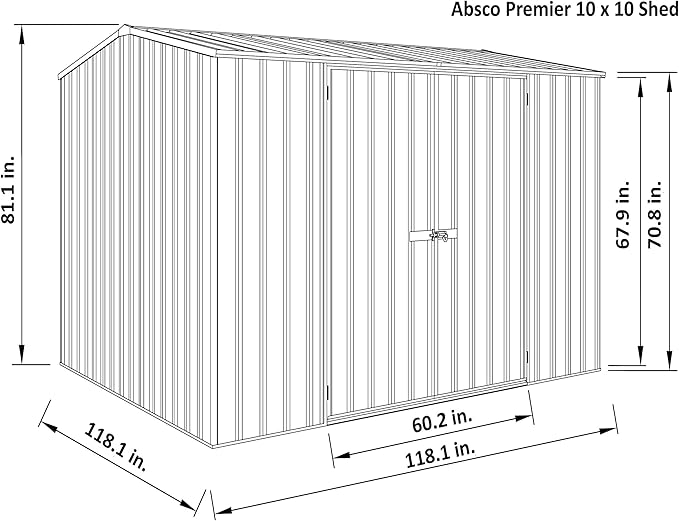 Absco Premier Storage Sheds, 10'x10' Metal Garage, DIY Backyard Shed, Utility Tool Storage, Weather & Wind Resistant Aluminum Panels & Steel Frame, Maintenance-Free, 12 Year Warranty, Woodland Gray