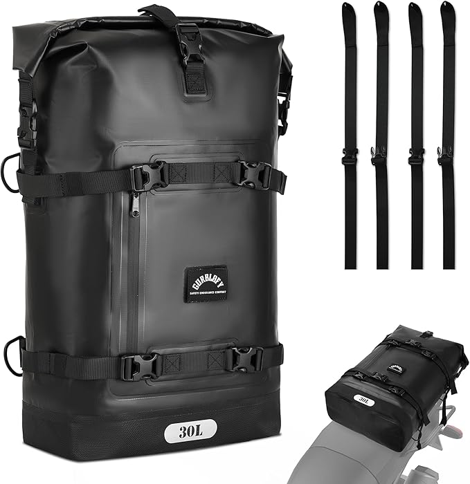 Motorcycle Tail Bag, 30L Waterproof Saddle Bag, 2 Size and 3 Color Options Motorcycle Travel Bag, PVC Luggage Bag, Rear Seat Bag, Classic Black GT-30BL