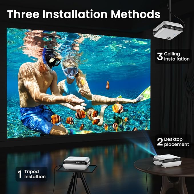 HAPPRUN Native 1080P Bluetooth Projector, Full HD Portable Outdoor Movie Projector with Built-in Speaker, Compatible with Smartphone, HDMI, USB, AV, Fire Stick, PS5 for Home, Bedroom, Outdoor Use