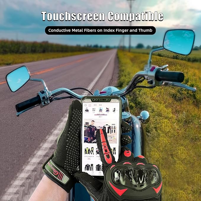 Motorcycle Gloves for Men and Women Full Finger Touchscreen Mountain Dirt Bike Gloves for Powersports BMX ATV MTB Driving Motocross Cycling Gloves(M, Red)