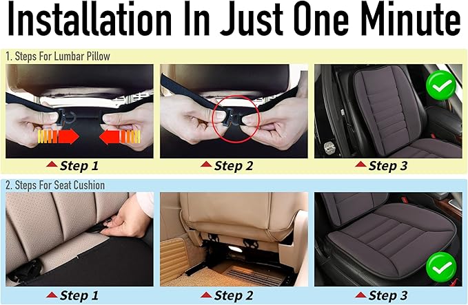 Car Seat Cushion with Back Support Pillow, Comfy Lumbar Support & Seat Cushion, Memory Foam Driving Pillow for Back-Sciatica Pain Relief, Auto Pad Suitable for Car, Truck, SUV - Dark Grey