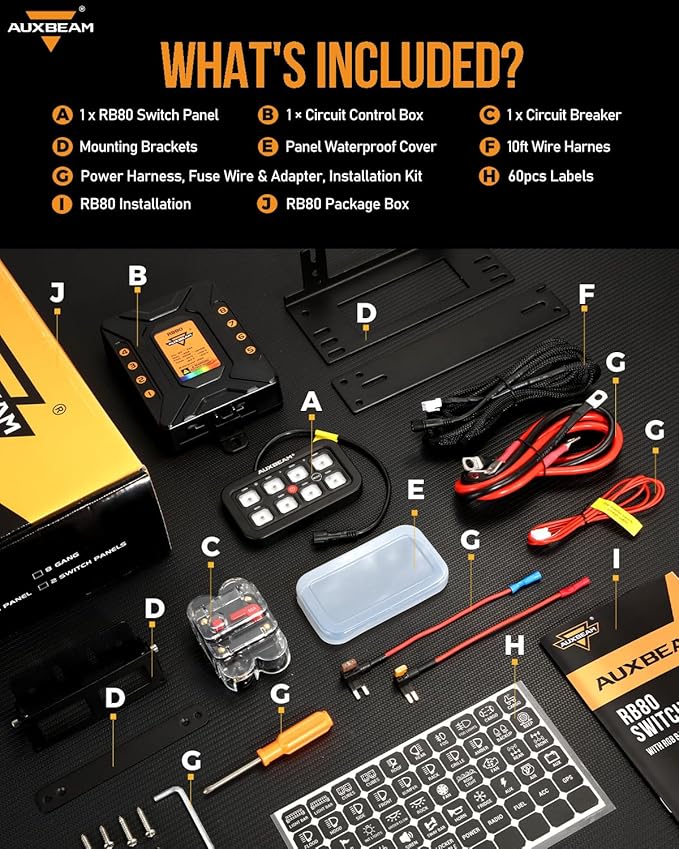 Auxbeam 8 Gang Switch Panel RB80 Toggle Momentary Pulsed RGB Dimmable Switch Panel Multifunction Panel Two Sided Output Marine Switch Panel IP65 Waterproof for Car Boat RV, 2 Years Warranty