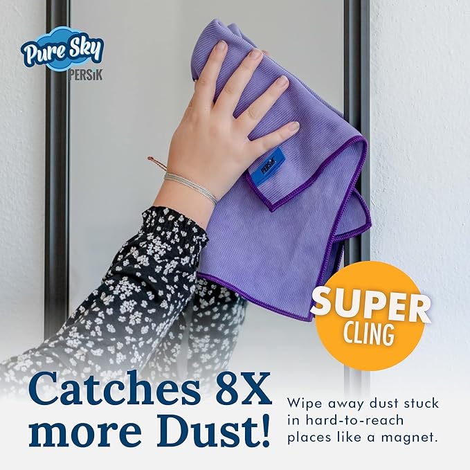 persik Pure-Sky Microfiber Cleaning Cloth - JUST ADD Water No Detergents Needed – Streak Free Magic Ultra Microfiber Polishing Towel - for Windows, Glass, Mirror and Screen - Leaves no Wiping Mark