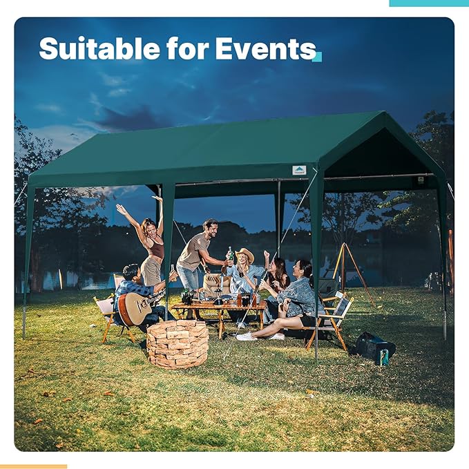 ADVANCE OUTDOOR Adjustable 10x20 ft Heavy Duty Carport Car Canopy Garage Boat Shelter Party Tent, Adjustable Height from 9.5 ft to 11 ft, Green