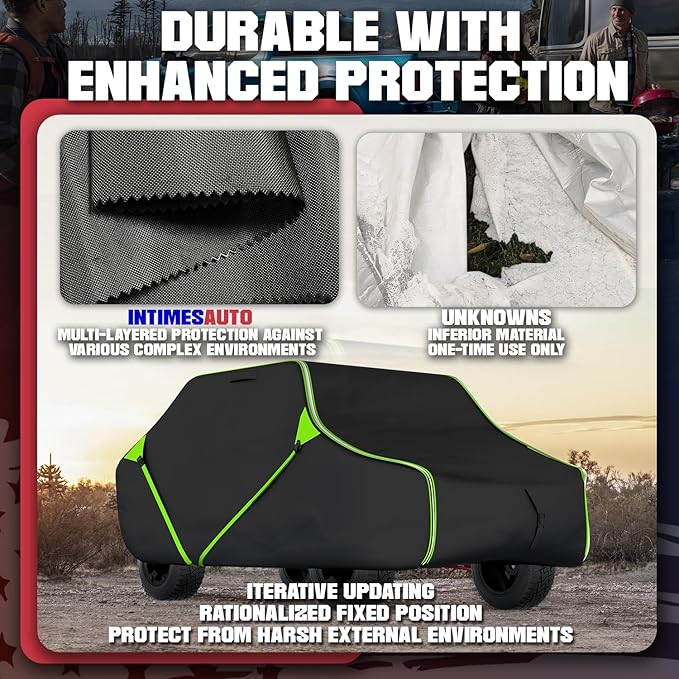 153 Inch UTV Cover for Polaris Ranger Crew RZR General 4, Can-Am Defender Maverick Commander Max, Yamaha Wolverine Viking, Kawasaki Mule Pro, Black 600D Cover Protection for 4-6 Seater UTV