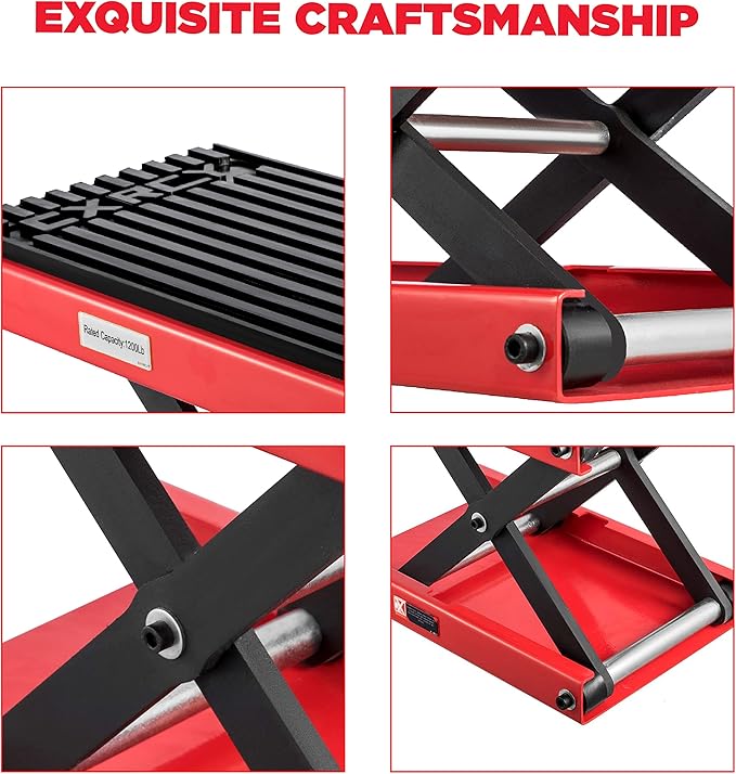 CXRCY 1200 LBS Motorcycle Lift Scissor Jack Upgraded Dirt Bike ATV Steel Motorcycle Hoist Stand with Ratchet Wrench,Crank Handle,Thickened Rubber Pad,Wide Deck